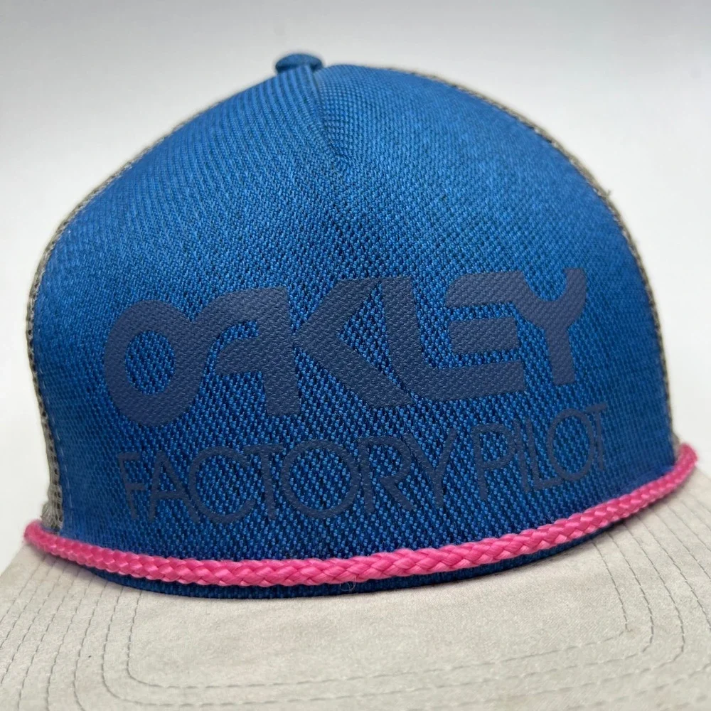 Oakley Factory Pilot Rope Hat Blue Grey Pink Snapback Trucker Cap Mesh SP15‎